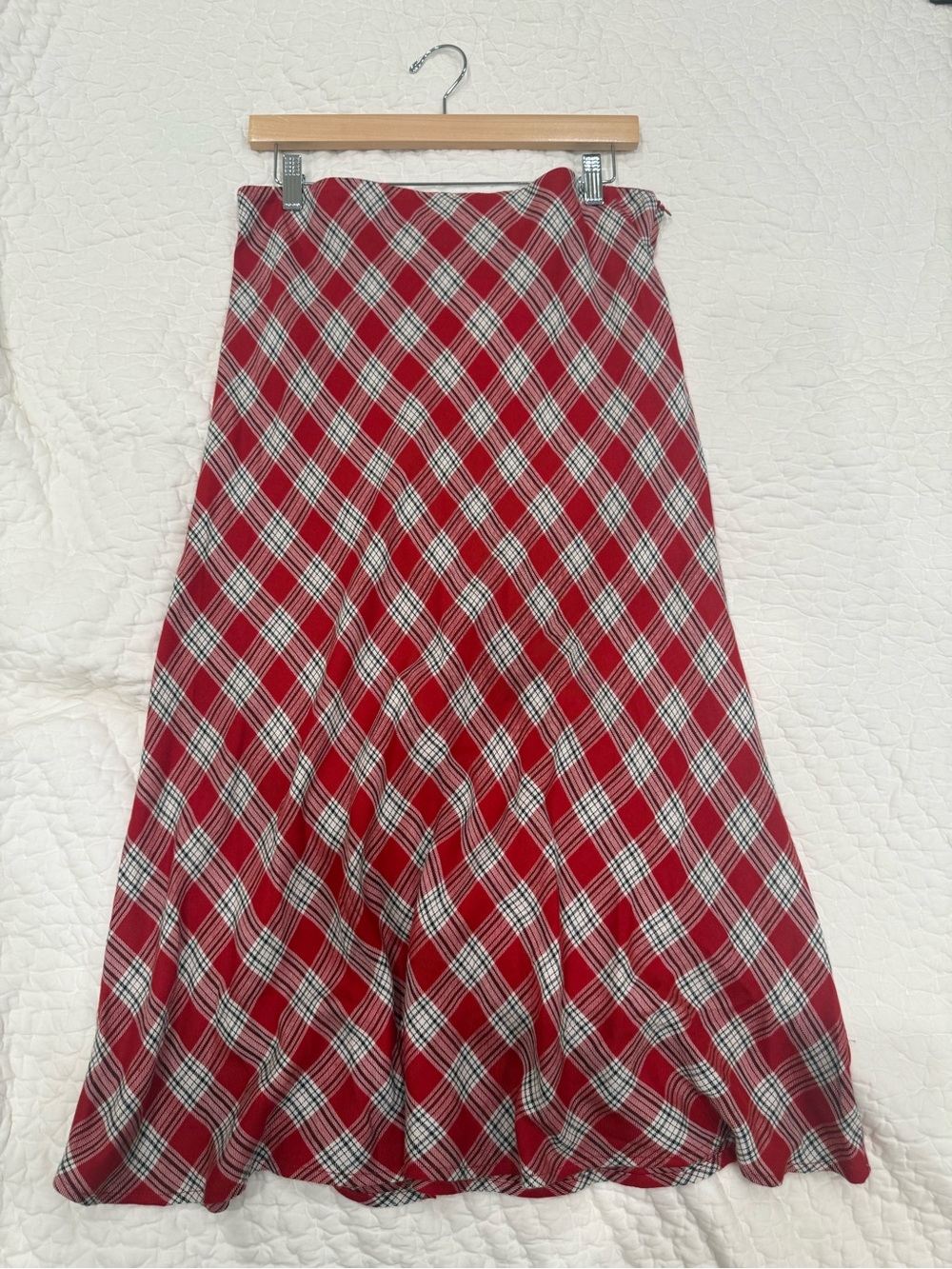 Red Plaid A-Line Maxi Skirt